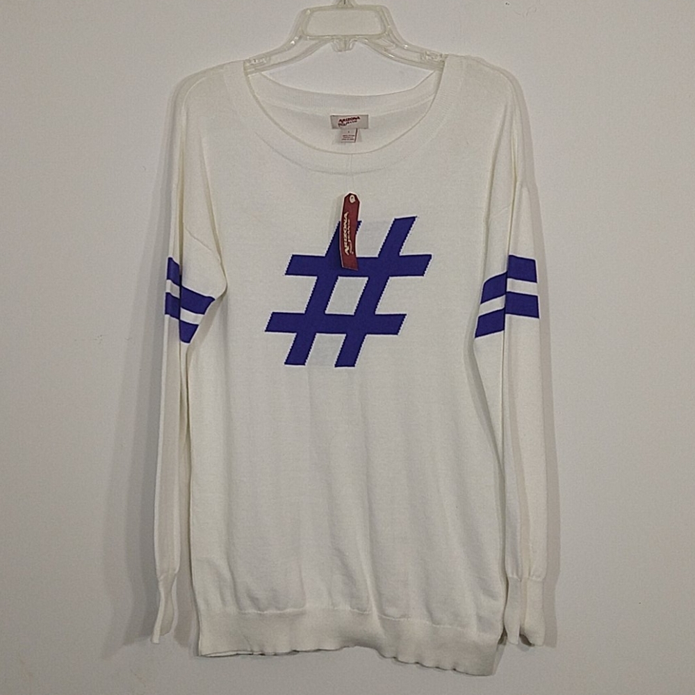Arizona Jean Co Blue Hashtag White Sweater sz L